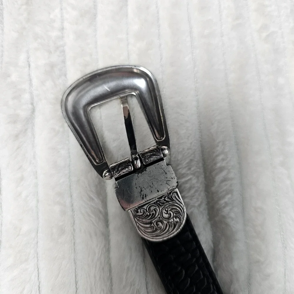Western Leather Belt 32 Brown Croc Embossed Silver Buckle Cowboy Cowgirl Rodeo - Picture 11 of 15
